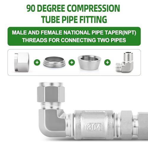 TAISHER 1PCS 316 Stainless Steel 90 Degree Compression Tube Pipe Fitting Connector, 1/4" Tube OD x 1/8" NPT Male Adapter - size: 1/4" OD x 1/8" MNPT