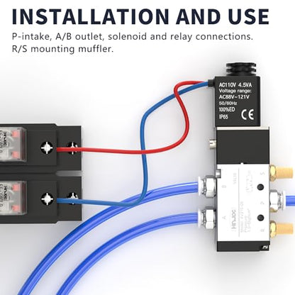 4V210-08 5/2 Way Pneumatic Solenoid Valve, 110V AC Single Solenoid Pilot Operated, Electric Air Control Valve for Air Cylinders, Automation (4V210-08 AC110V/Out of line) - color: Out of line/AC110V