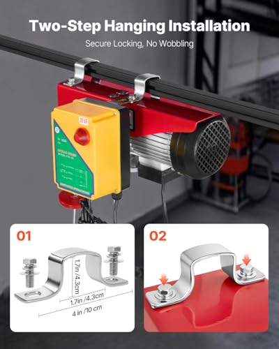 VEVOR Electric Hoist, 1760 lbs 120V Electric Winch with 328 ft Wireless Remote Control, 40 ft Single Cable Lifting Height, Single/Double Slings, Emergency Stop, Lift Hoist for Garage Warehouse Factory - size: 1760LBS Wireless