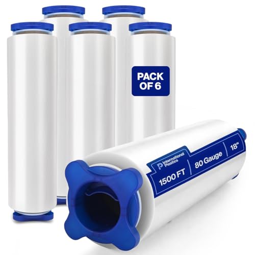 International Plastics Co. 18" Stretch Film/Wrap 80 Gauge 1500 feet, 6 Pack - color: Clear, size: 6 Pack - Tension Handles
