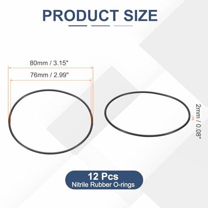 12pcs Nitrile Rubber O-Rings 76x80x2mm Metric NBR Sealing Gasket - size: 76mm x 80mm x 2mm