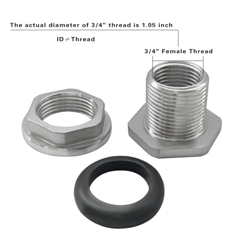 304 Stainless Steel Bulkhead Water Tank Fitting 3/4" Female Thread Compression Bulkhead Connector Thru-bulk Adapter with Gaskets for Bathtub and Sink (Pack of 2) - size: 3/4 Inch