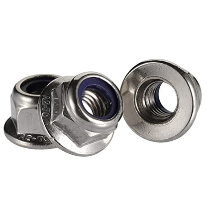M6-1.0 Flanged Nylon Insert Lock Nuts Flange Locknuts, 304 Stainless Steel 18-8 Bright Finish, DIN 6926, 25 PCS - size: M6