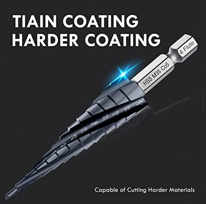 1/8"-1/2" Four Sprial Flute M35 Cobalt Step Drill Bit - size: 1/8"-1/2"(4 Flute)