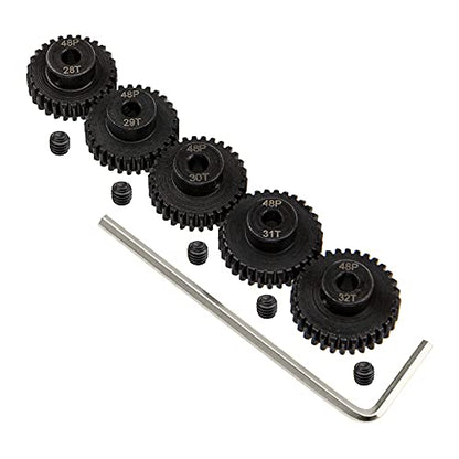 5Pack ShareGoo Steel 48P 3.175mm Pinion Gear Sets 28T 29T 30T 31T 32T fit 3.175mm (1/8-Inch) Shaft Compatible with Arrma HPI Kyosho Losi Axial Traxxas Tamiya Associated 1/10 RC Car Monster Truck Buggy