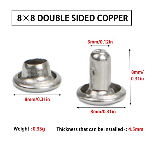 320-Pack 8mm Silver Stainless Steel Double Cap Leather Rivets - size: 8mm