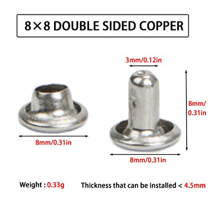 320-Pack 8mm Silver Stainless Steel Double Cap Leather Rivets - size: 8mm