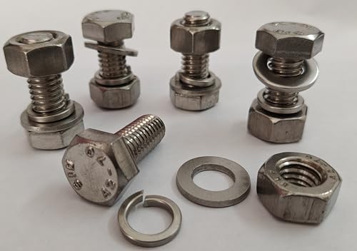 1/2” 304 Stainless Steel Hex Head Screw Bolts and Nuts Kit, Hex Nuts with Spring & Plain Washer for Bolts (Set of 5, 1/2" x 1") - size: 1/2" x 1"