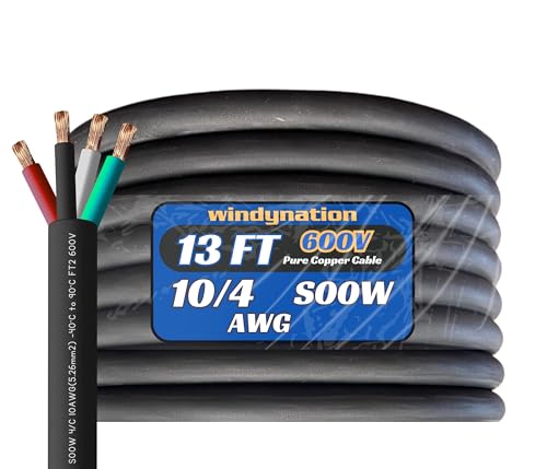 10/4 13 Feet 10 AWG SOOW SO Cable Cord Wire - 10 Gauge 4 Conductor 600V Portable Power Extension Cord Cable for, Motor Leads, Portable Lights, and Battery Chargers - style: 13