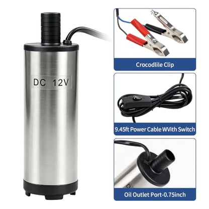 DC 12V Electric Submersible Water Pump, Diesel Transfer Pump 80W 30L/min - color: Silver