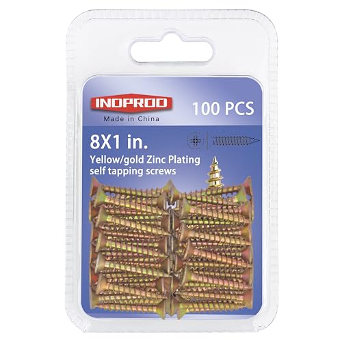 Wood Screws #8 × 1", Flat Head Phillips Wood Screws, Yellow Zinc Plated Steel, High Strength Self Tapping Screws, Screws for Wood/Metal/Plastic/Drywall/Furniture/Timber, 8 × 1-Inch, 50Pcs - size: #8X1"