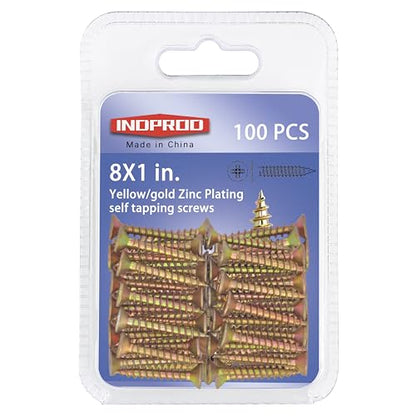 Wood Screws #8 × 1", Flat Head Phillips Wood Screws, Yellow Zinc Plated Steel, High Strength Self Tapping Screws, Screws for Wood/Metal/Plastic/Drywall/Furniture/Timber, 8 × 1-Inch, 50Pcs - size: #8X1"