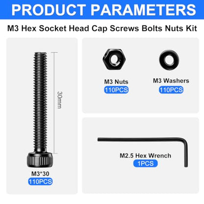 330Pcs M3 x 30mm Hex Socket Head Cap Screws with Nuts and Washers - color: BK-M3 x 30mm