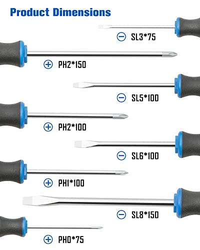 ROTATION 8pc Magnetic Screwdrivers Set, 4 Phillips and 4 Slotted Tips - color: 8pc_silver Tip_gloss