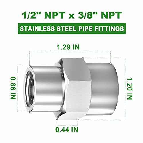 TAISHER 2PCS Forging of 304 SS Hex Coupling,1/2" x 3/8" NPT Female Pipe - size: 1/2"-3/8"