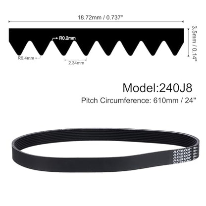 uxcell 240J8 PJ V-Ribbed Belt 8 Ribs 24" L x 0.74" W x 0.14" H, (EPDM) - size: 240J8
