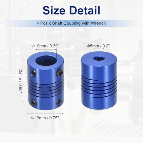 Flexible Shaft Coupling(5mm|10mm): 4 Pcs Blue Aluminum Alloy - color: Blue, size: 5mm x 10mm (19mm OD, 25mm L)