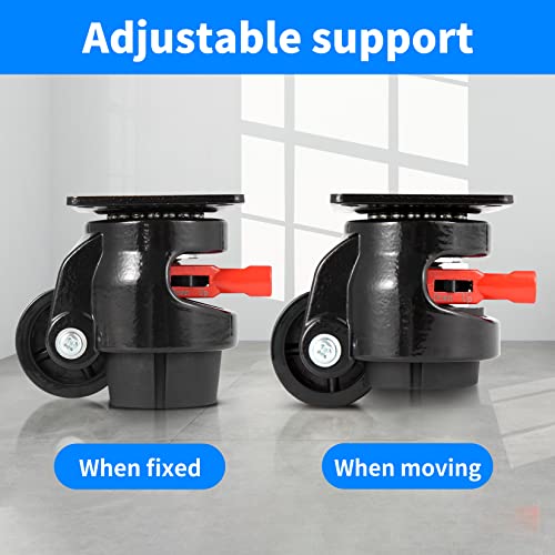 Nefish Heavy Duty Leveling Machine Casters 2200 LBS, Upgraded Ratchet Arm Design Leveling Retractable Castors Set of 4, Aluminum Base & Industrial Grade Rubber Workbench Caster for Industrial, Machine - size: 60 F