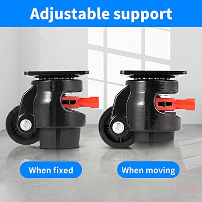 Nefish Heavy Duty Leveling Machine Casters 2200 LBS, Upgraded Ratchet Arm Design Leveling Retractable Castors Set of 4, Aluminum Base & Industrial Grade Rubber Workbench Caster for Industrial, Machine - size: 60 F