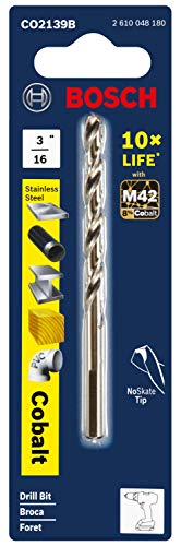 BOSCH CO2139B 3/16 in. x 3-1/2 in. Cobalt M42 Drill Bit (Pack of 2) - size: 3/16 x 3-1/2 in. (Pack of 2)