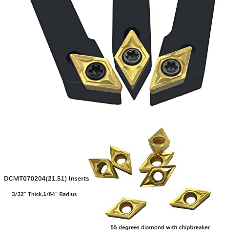 Mini Lathe Cutting Inserts DCMT21.51 Carbide Inserts with Boring Bar for Steel - color: 3pcs tool holders + dcmt21.51