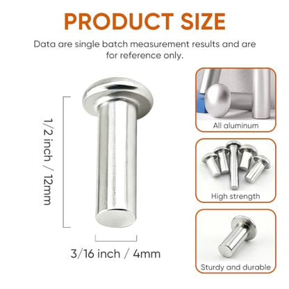 ALLCLEAN 5/32" Diameter X 1/2" Length Solid Aluminum Brazier Head Rivets,Aluminum Boat Rivets,Round/Dome Head Rivet,Pack of 200 - size: 5/32"x1/2"