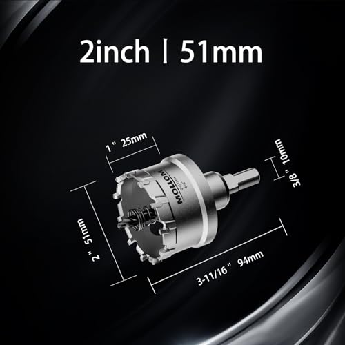 Mollom 2" (51mm) 2Pcs Heavy Duty Carbide Hole Saw with 3 Pilot bit - size: 51mm | 2" - 2PCS