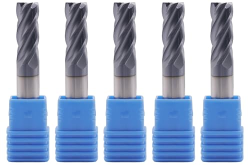 BestParts 5Pcs 3/8" 4 Flute Solid Carbide Square End Mills - AlTiN Coated - size: 3/8 in