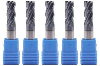 BestParts 5Pcs 3/8" 4 Flute Solid Carbide Square End Mills - AlTiN Coated - size: 3/8 in