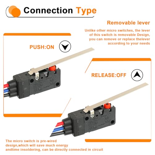 Micro Limit Switch with Long Straight Hinge Lever SPDT - size: 10A, Hinge Lever