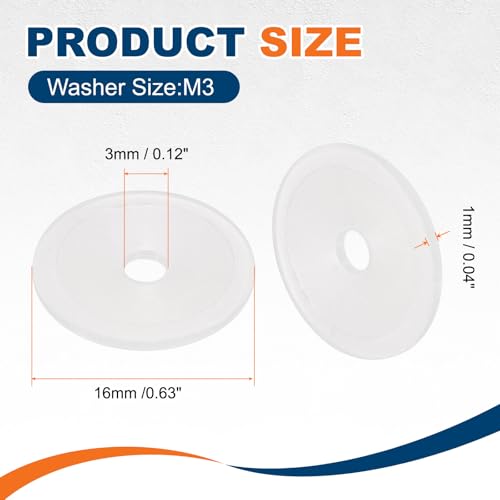 PATIKIL 125 Pcs Nylon Flat Washer M3 3mm ID 16mm OD 1mm THK White - color: White, size: 3mm x 16mm x 1mm