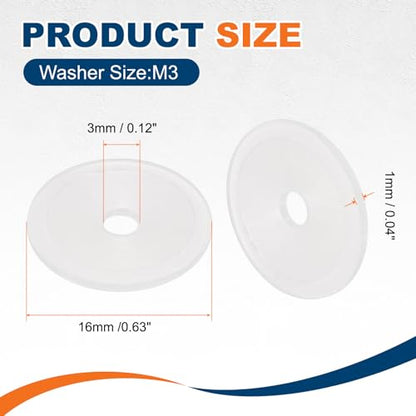PATIKIL 125 Pcs Nylon Flat Washer M3 3mm ID 16mm OD 1mm THK White - color: White, size: 3mm x 16mm x 1mm