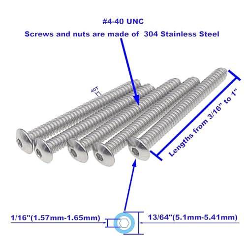 260PCS #4-40 UNC 304 SS Button-Head Socket Cap Screws & Hex Nuts Kit - size: #4-40 UNC