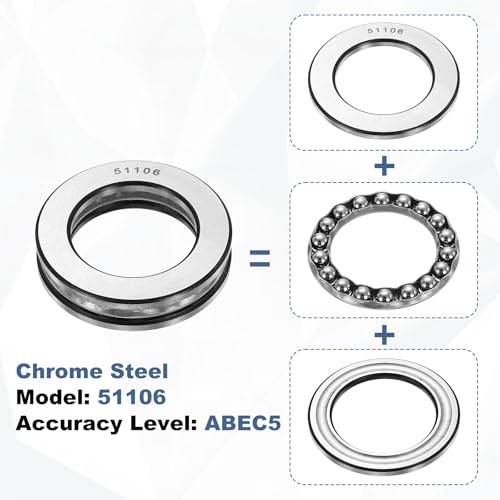 uxcell 2Pcs Thrust Ball Bearings, 30mm Bore 47mm OD 11mm Thick 51106 ABEC5 - size: 51106 30mm x 47mm x 11mm