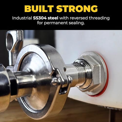 1" NPT SS304 Heavy Duty EZ Seal Weldless Bulkhead w/BUNA-N Gaskets - size: 1"-Heavy Duty - BUNA N, style: Pack of 1