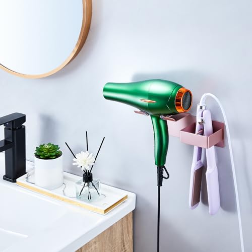 Hair Dryer and Straightener Holder Wall Mounted, Metal Adhesive Hair Tool Organizer for Blow Dryer, Curling Iron, Flat Iron, Bathroom Vanity Salon Barber Shops (Rose Gold) - color: Rose Gold