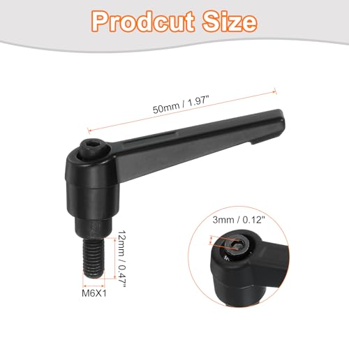 uxcell 2Pcs M6 x 12mm Adjustable Knobs Handle Male Thread Push Button Ratchet Quick Release Locking Rotating Bolt for Lathe Machinery, Black - size: M6 x 12mm