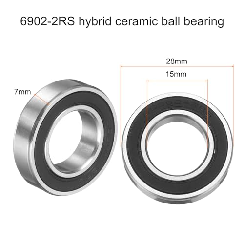 uxcell 6902-2RS Hybrid Ceramic Deep Groove Ball Bearings 15x28x7mm Si3N4 Silicon Nitride Balls Steel Rings Double Sealed Bearing for Motors, CNC Spindles (ABEC5) - size: 6902-2RS