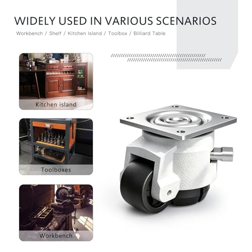 Leveling Casters, Workbench Heavy Duty Casters Set of 4, Upgraded Handle Design Retractable, 360 Degree Swivel Industrial Adjustable Retractable Castor Wheels (60F, 2200 Lbs Capacity, White) - style: 60F-2200LBS-White