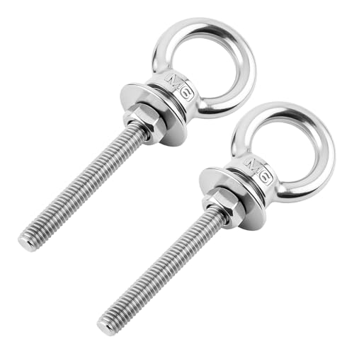 2Pcs M6 Stainless Steel Eye Bolts with Nuts, 1/4" x 2" for Hang Tie Down - size: M6x50mm (1/4"x2")