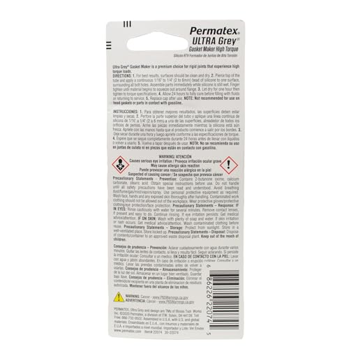 Permatex 22074 Ultra Grey Rigid High-Torque RTV Silicone Gasket Maker, 0.5 oz. - size: 0.5 Fl. Oz., style: Ultra Grey