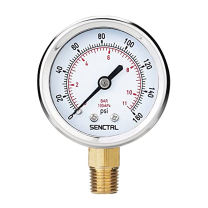 SENCTRL 0-160 Psi Pressure Gauge, 1/4" NPT Lower Mount - size: 0-160Psi, style: Lower Mount