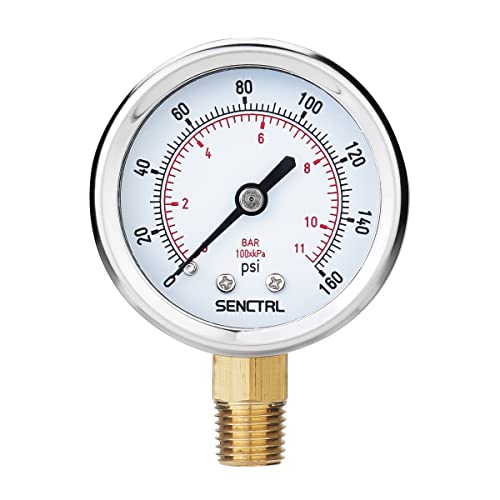 SENCTRL 0-160 Psi Pressure Gauge, 1/4" NPT Lower Mount - size: 0-160Psi, style: Lower Mount