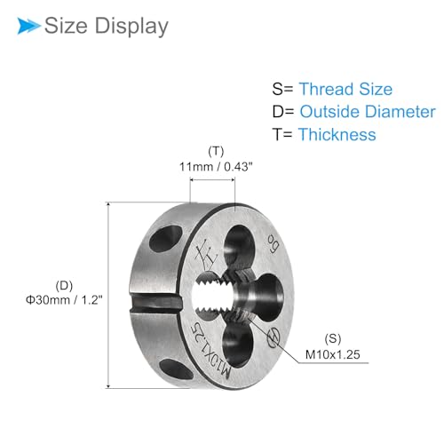 Round Thread Repair Die, M10x1.25 Die 30mm OD, Alloy Tool Steel Left Hand Cylindrical Pipe Threading Tool with 4 Chip Holes - (Applications: for Threading Repairing) - size: M10x1.25