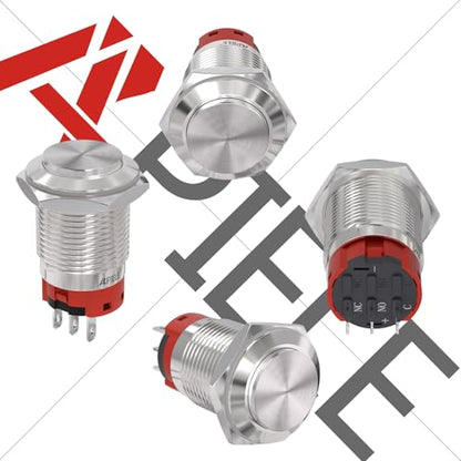 APIELE 19mm Latching Push Button Switch Round Waterproof Stainless Steel Metal High Flush 250V 5A 1NO 1NC SPDT 2PCS (High Round Latching) - style: Latching High Round