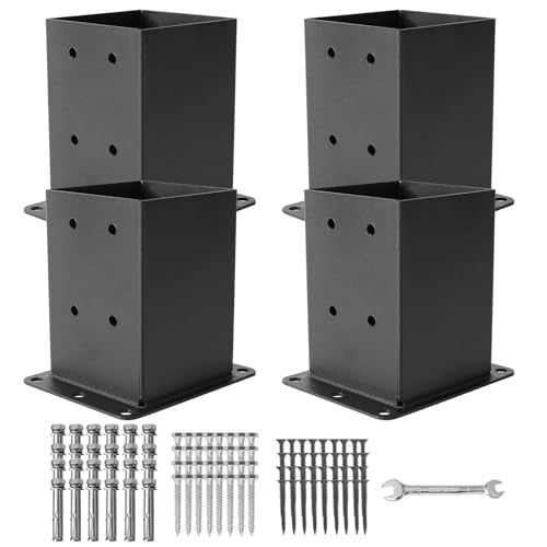 4×4 Post Base 4 Pcs,Deck Post Brackets,Inner Size (3.6" x3.6“Heavy Duty Powder-Coated Steel Post Bracket Fit for Outdoor Pavilion, Deck Railing ,Support Deck Base Plate,Pergola - size: 4"x4", style: 4 Set