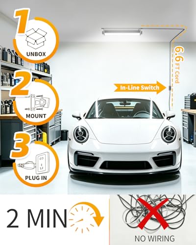 40W LED Shop Lights, 5400LM Plug in Garage Light, 6000K Daylight, 2 Pack