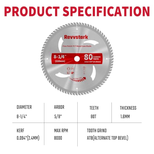 Revvsatrk Circular Saw Blade 8-1/4" 80T for Cutting Wood, 5/8" Arbor - size: 8-1/4 In 40T