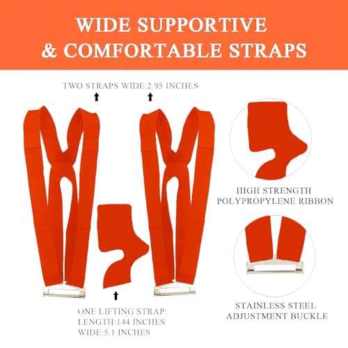 Moving Straps, 2-Person Lifting & Moving Strap, Lifting Straps for 2 Movers, Shoulder Moving Strap Dolly for Lifting Appliances, Mattresses, Furniture Up to 800 lbs, 2 Years Warranty(Orange) - color: Orange