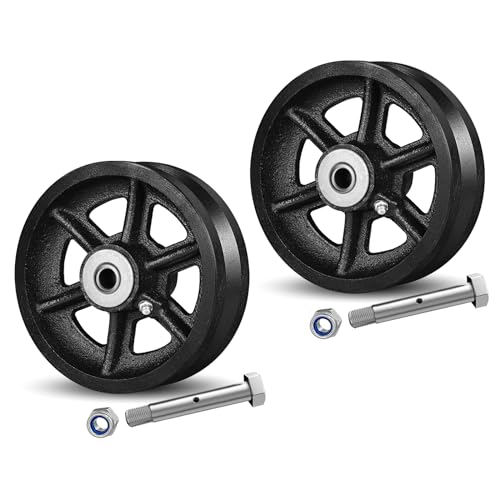6" X 2" Cast Iron V Groove Wheel with Roller Bearing, 2000 lbs Capacity,Industrial Metal Casters for Roll Tracks, Rolling, Sliding Gates(2 Pack Black) - style: 6" X 2" Wheel